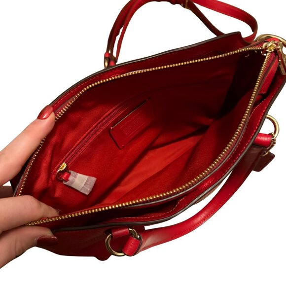 COACH REMI Pebbled Leather Three Compartments Satchel Top Handle Bag in Red - Picture 7 of 8